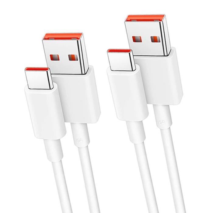Lot de 2 Câble USB-C Rapide 6A pour Xiaomi 13T, 13T Pro, Xiaomi 13 Ultra - 1 Mètre Blanc