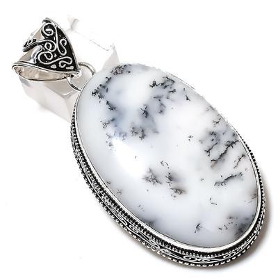 Natural Dendrite Opal Gemstone 925 Sterling Silver Gift Pendant 2.56" P1K66