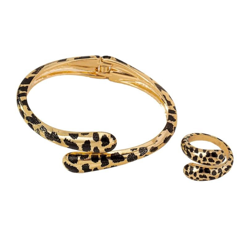 

Fashion Leopard Print Bracelet and Ring Set Statement Jewelry Trendy Women Accessories for Parties and Everyday Wear 1