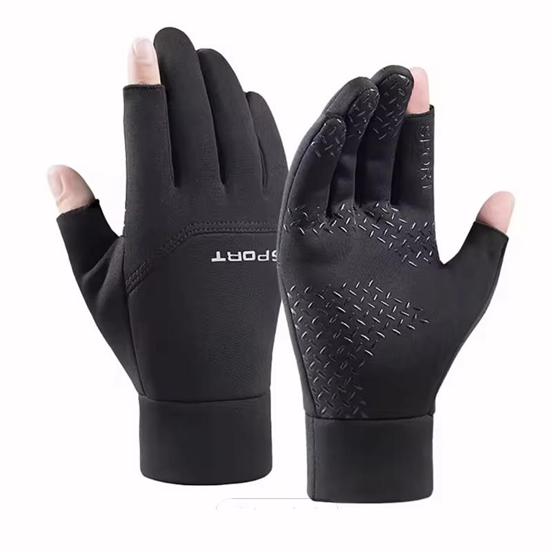Winter-Angelhandschuhe für Herren und Damen, zum Radfahren, warme, rutschfeste Handschuhe zum Angeln, Sport, Touchscreen, zwei Finger, Schnitt, Outdoor-Angeln