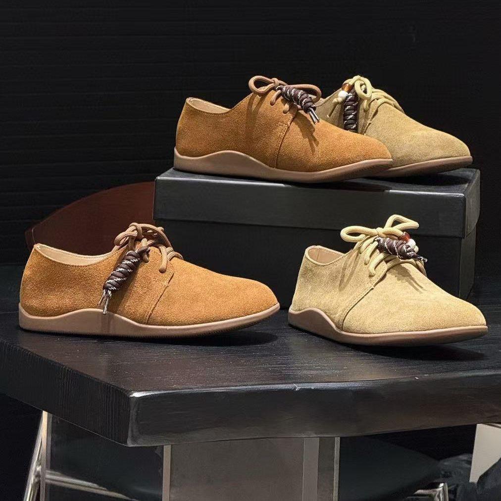 Leather Bread Shoes Big Round Head Retro Lace-up Casual Platform Women's Single Shoes