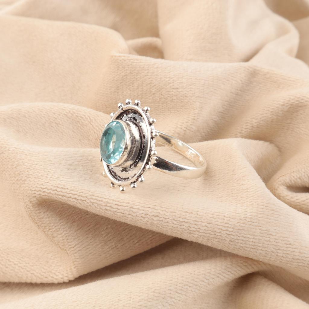 Himmelblauer Topas Edelsteinring, Handgefertigter Wunderschöner Schmuck, 925 Massiver Sterlingsilber Schmuck, Böhmischer Ring für Hochzeitsgeschenk