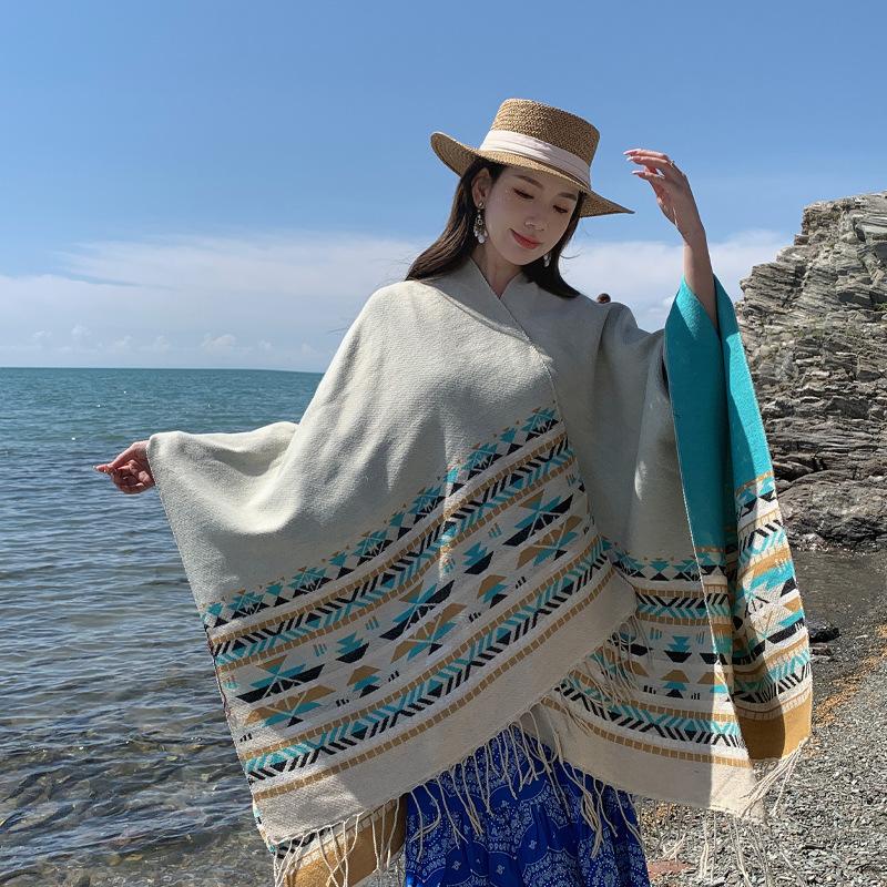 Vintage Ethnic Style Tassel Warm Versatile Large Scarf For Women Travel Shawl