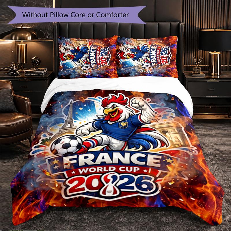 France Football Pattern 3 Pieces Bedding Set Soft Microfiber Duvet Cover with Pillow Cases for Bedroom