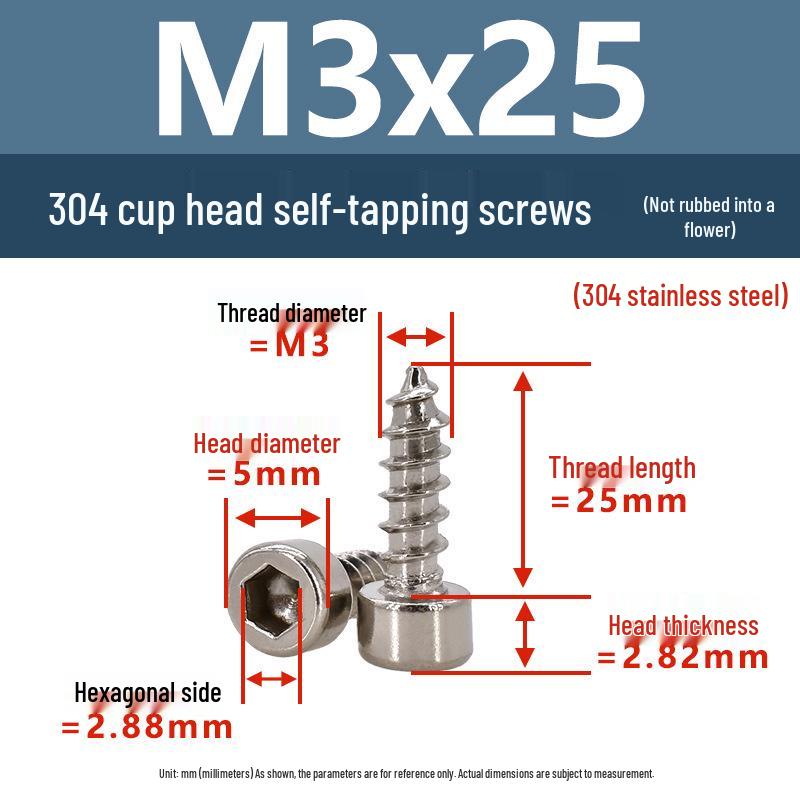 304 Pan Head Self-Tapping Coarse Thread Screw M1.7-M6 with Hex Socket