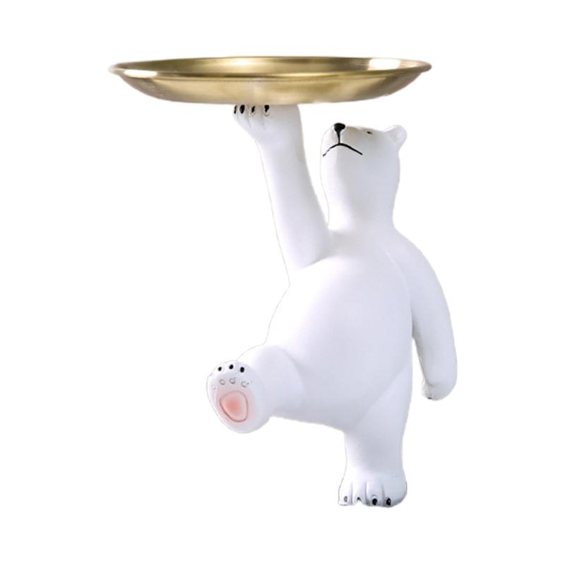 White Bear Statue with for Key Tray Fruit Jewelry Snacks Candy Plate Figuri