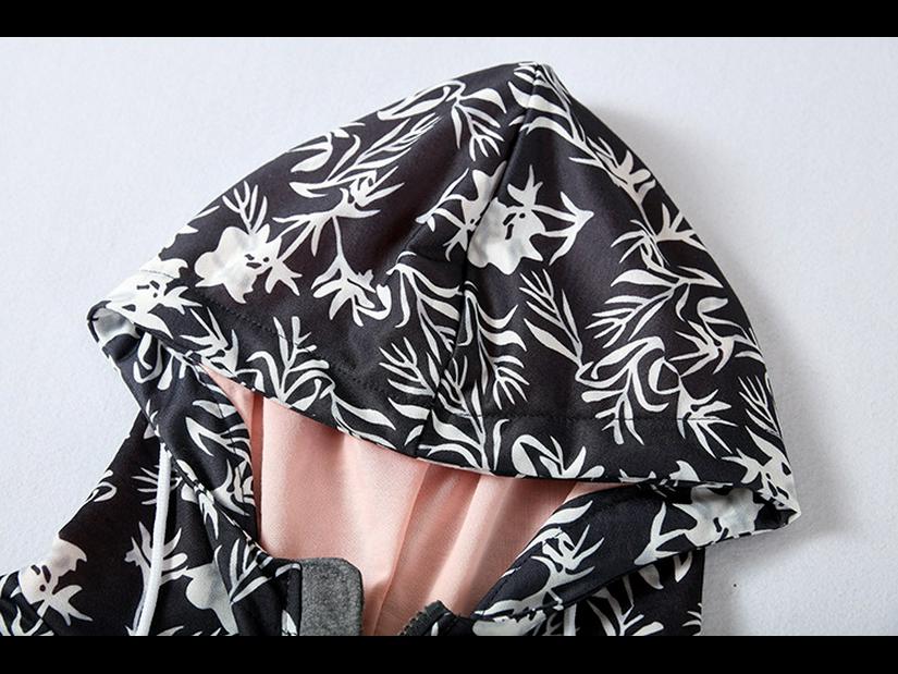 Women's 2024 Zipper Color Block Print Hooded Sweatshirt Jacket