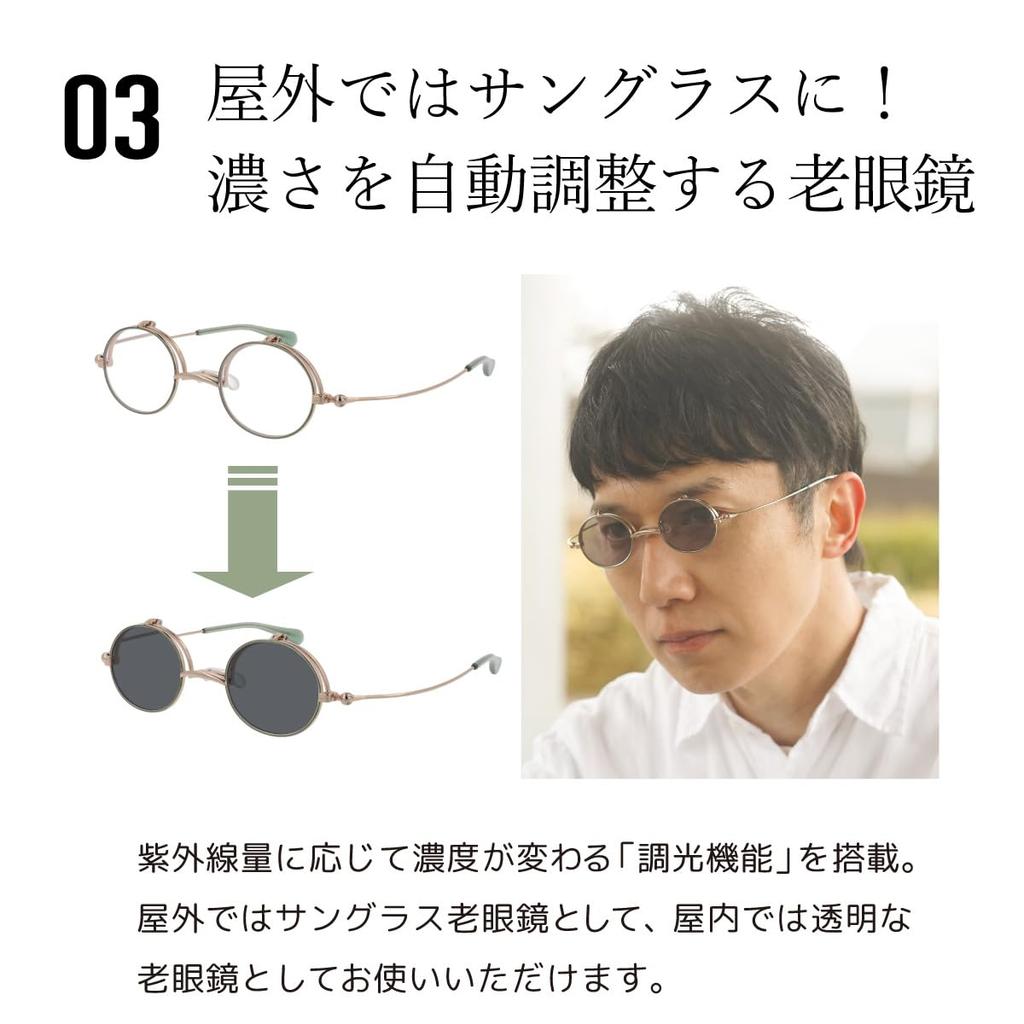 [SHIORI] Flip-up Reading Glasses with Photochromic Lenses, Stylish, Slim Design, for Men and Women, with Case, SI-13PH-2 +1.50