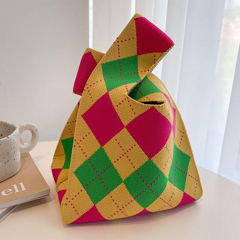 

Полосатая вязаная сумка-саквояж, портативная однотонная сумка-тоут