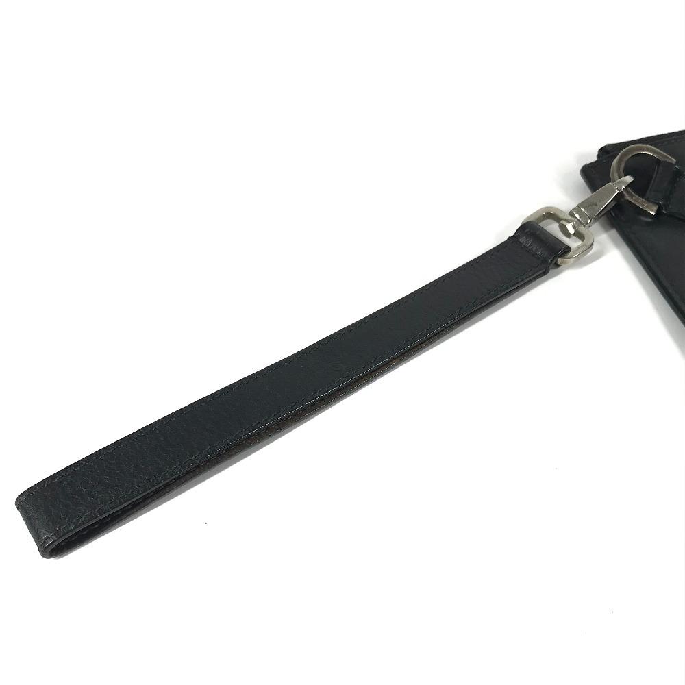 Salvatore Ferragamo Vintage Logo with Strap Bag Pouch Clutch Bag Leather Black