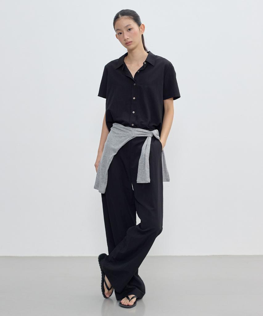 CITYBREEZE Cool Air Back Elastic Single-Pleat Wide Pants_Black