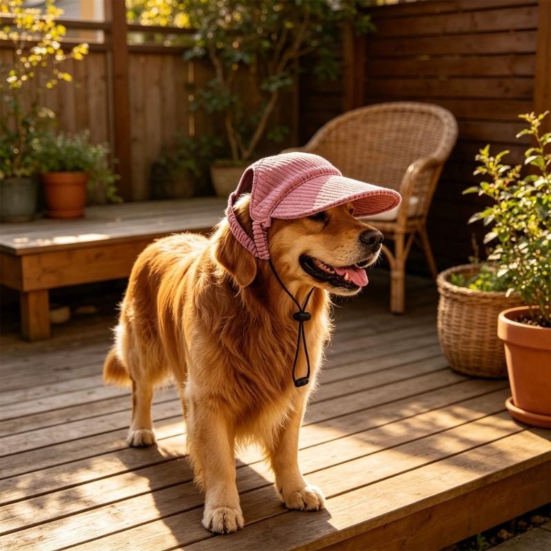 Sun Shade Hat for Small Puppy Animals with Open-Ear Shape, Rear Stretch Panel, Drawcord, and Baseball Cap Form