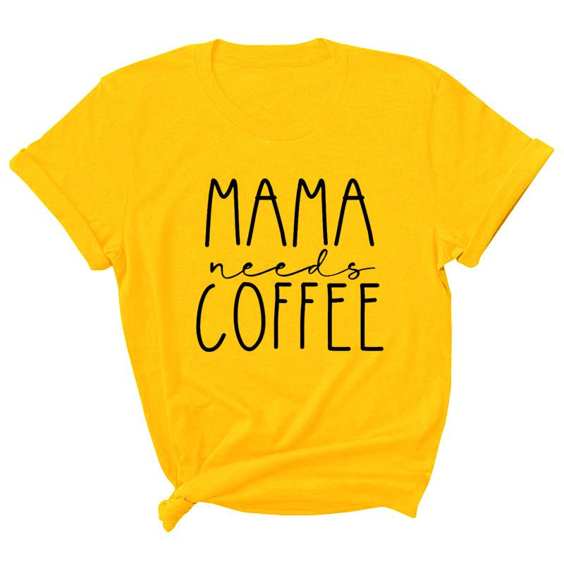 Mama Coffee Letter Printed Summer Casual Pure Cotton Short Sleeved Round Neck T-Shirts Women’s