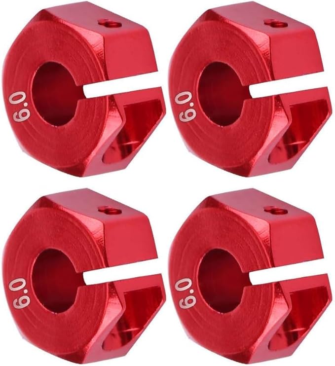 4ks 12mm šestihranné adaptéry nábojů kol – Univerzální pro 1/10 RC auta HSP Sakura – Výška 6 mm, Červené
