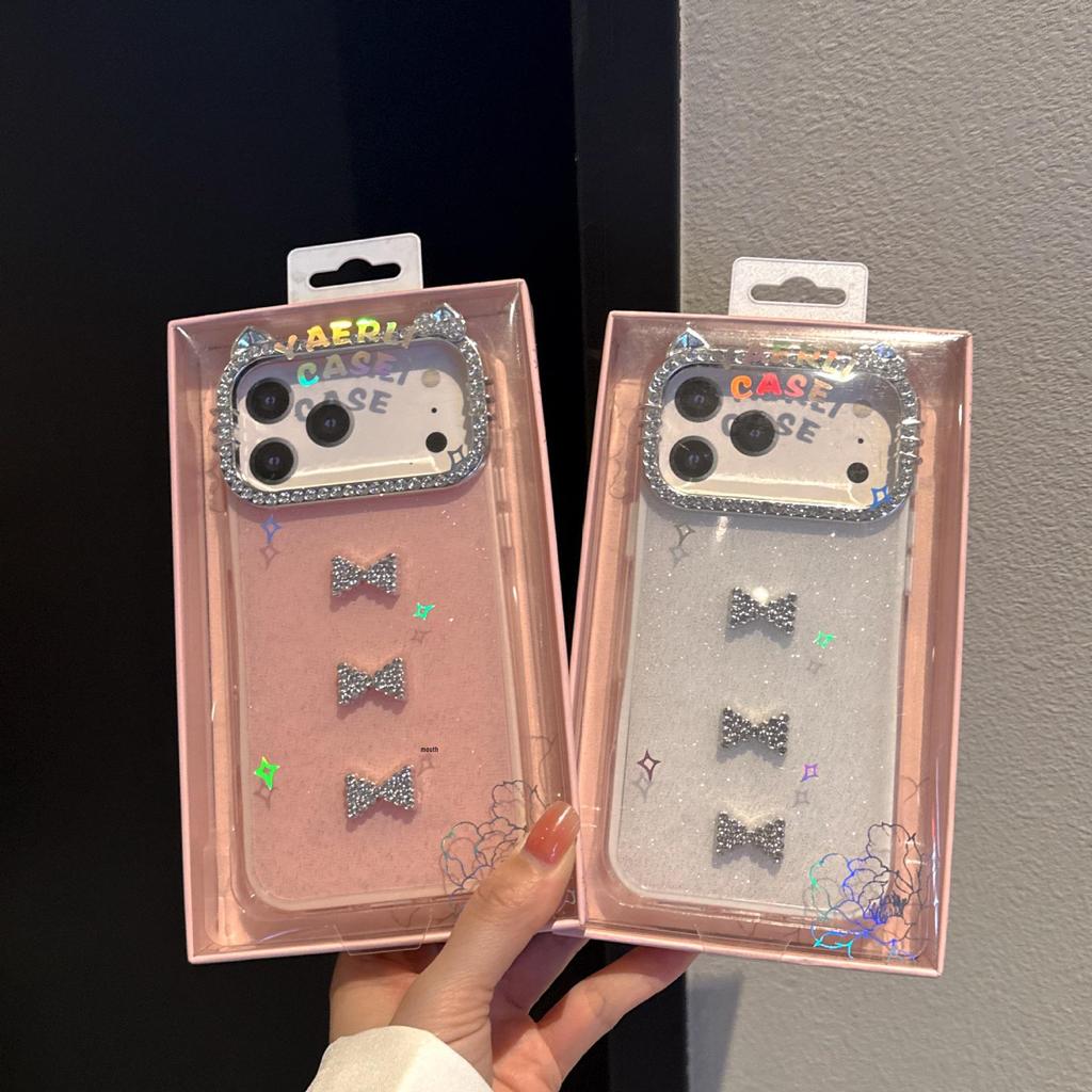 2-in-1 Glitter Cat Ears Phone Case for Apple 17PROMAX/15/11/14 with Small Bow