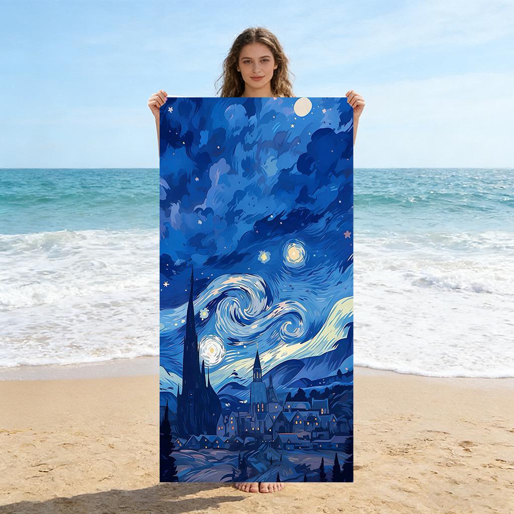 Castle Starry Night Beach Towel For Van Gogh'S Art Quick-Drying Super Towel For Beach Pool Sport Yoga Gym Home Towel Sand Free