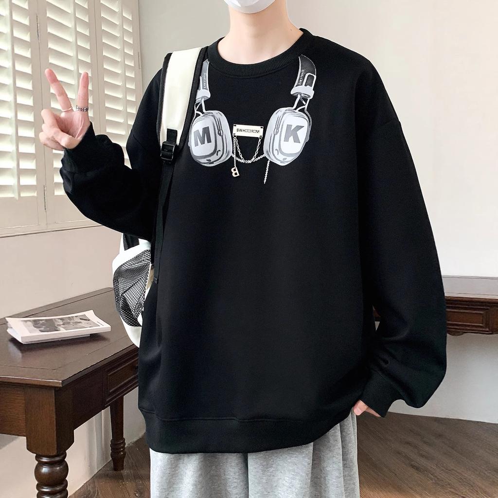 Autumn and Winter New Youth Design Necklace Decorated with Handsome New Printed Sweater Boys Comfortable Loose Joker.