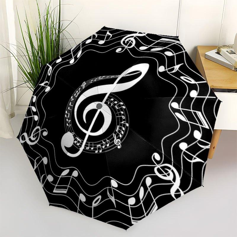 Music Notes Treble Clef Vinyl Record Design Sticker DecalUmbrella with Cute Design,Portable 3-Fold Compact Umbrella for Men&Women,Valentine'