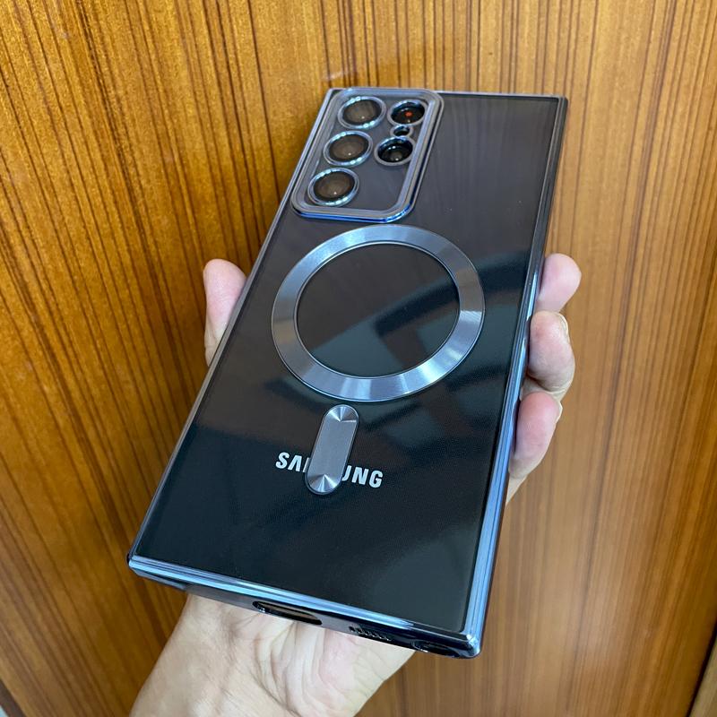 Para Funda de Carga Inalámbrica Magsafe Para Samsung Galaxy S22 S21 Ultra Plus S 21 22 5G 4G Cubiertas Completas de Silicona Suave Transparente Clara