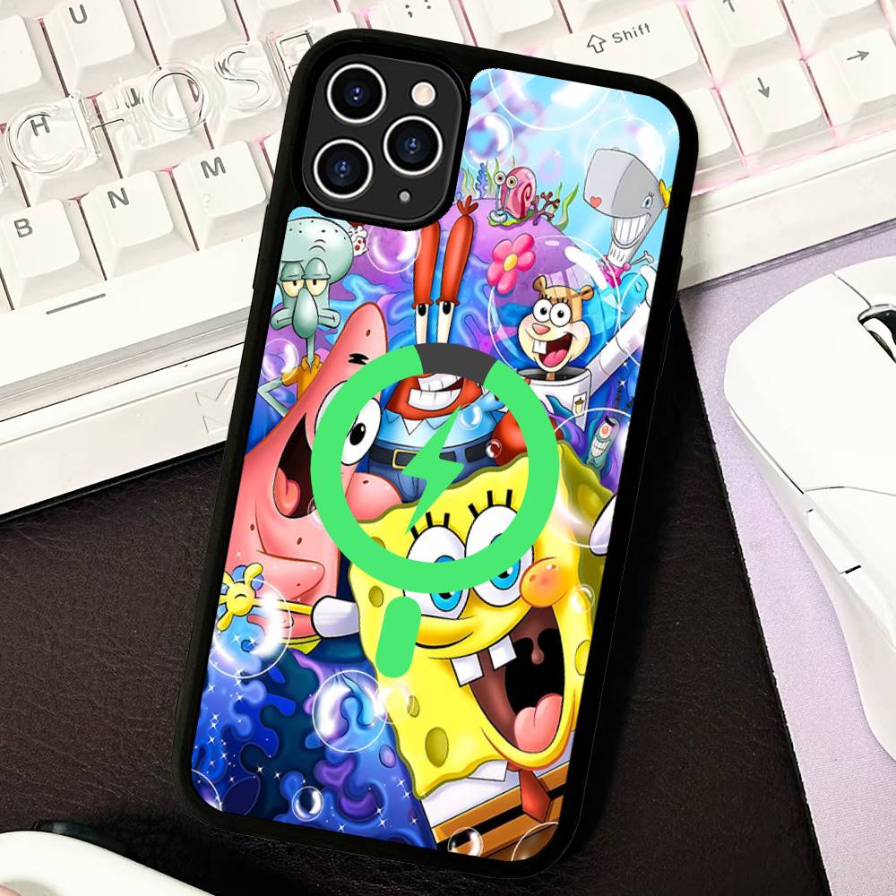 Cartone Animato Carino S-SpongeBob Anime Nero Per Magsafe Custodia Magnetica per Telefono Per IPhone 16 15 17 Pro Max 11 12 13 14 Plus Cover