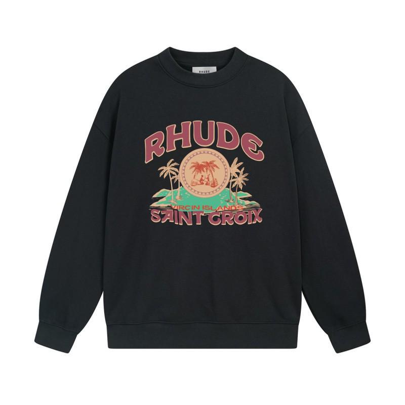 Rhude Vintage Letter Print Oversized Hoodie Men Women Casual Streetwear Sweatshirt