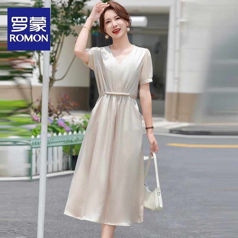 ROMON Elegant Summer Short Sleeve Midi Dress 5XL