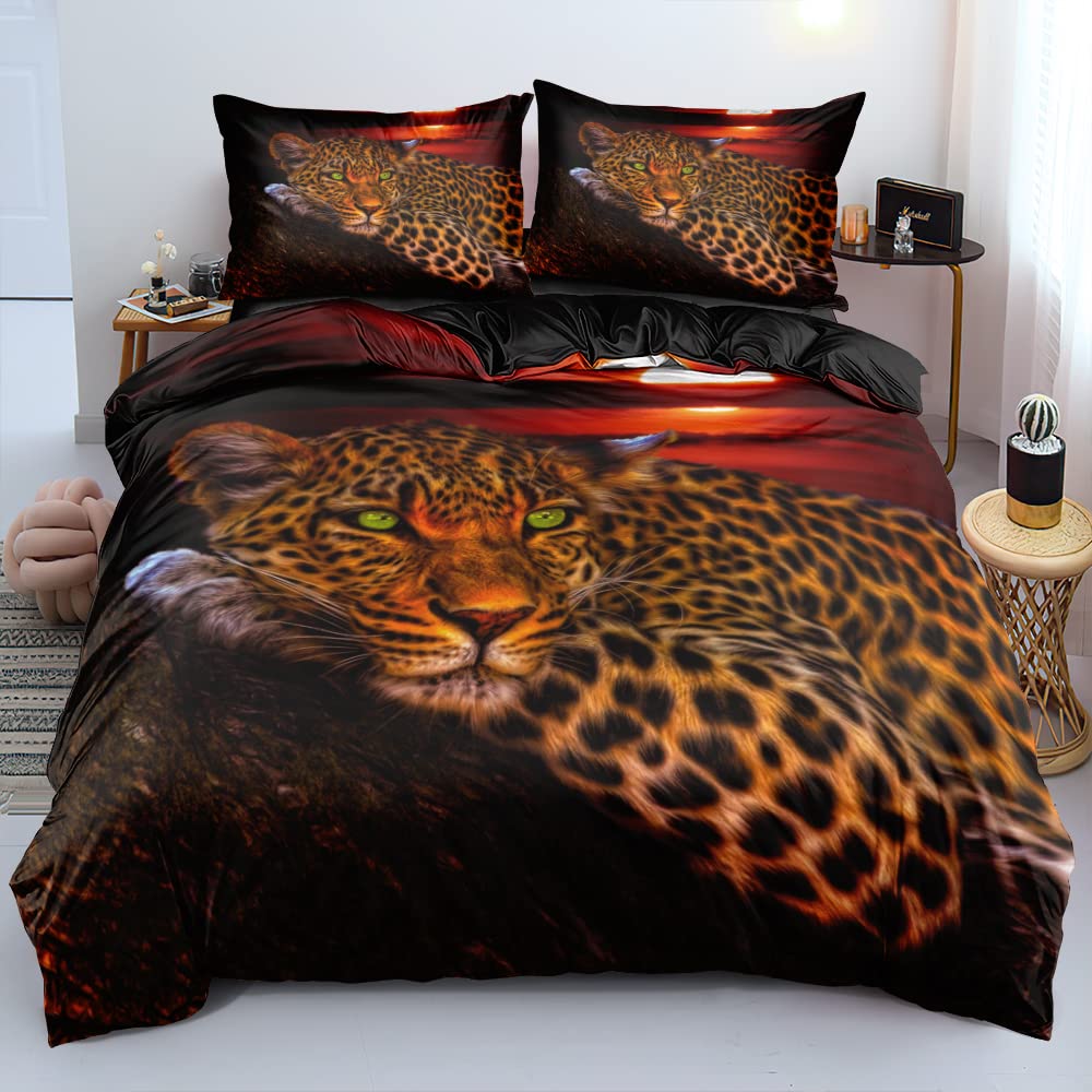 Leopard Print Duvet Cover Set Queen Cheetah Bedding Sets Geometric Comforter Cover African Safari Animal Quilt Cover Room Decor