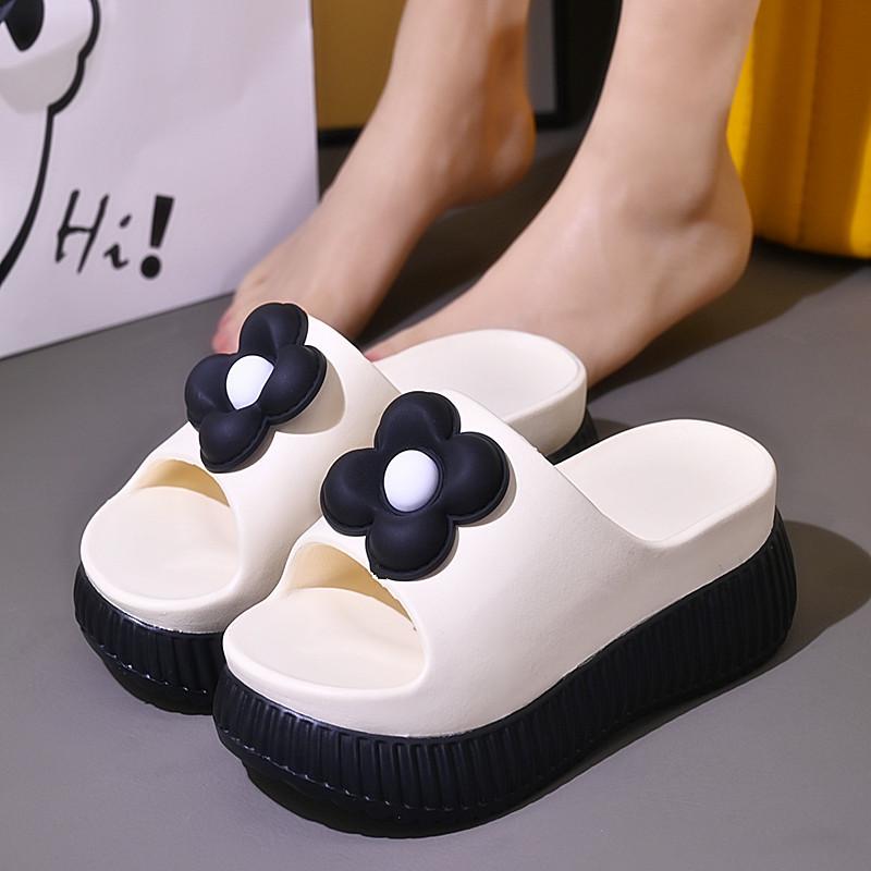 2024 Green Flower High Platform Slippers Women's Anti Odor Summer Slide Shoes College Student Gilrs Increased Slipper Mules Shoe