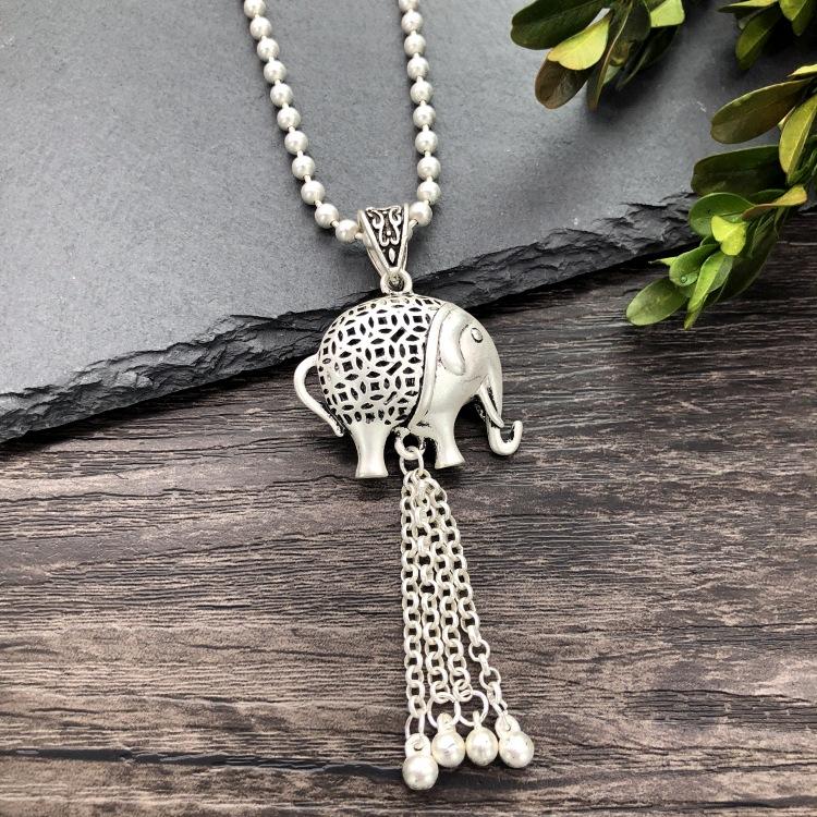 Vintage Thai silver long necklace flower pendant simple long sweater chain accessories women