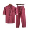 Mens Linen Sets Summer Men Streetwear Jogger Shirts+Long Pants Male Chinese Style 2 Pieces Hanfu Tracksuit Tang Suit