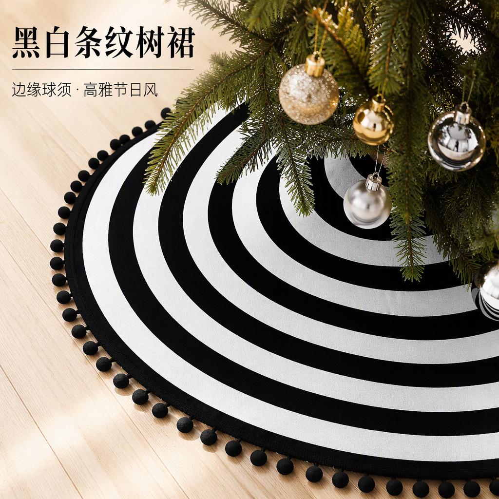 Striped Christmas Tree Skirt, Round Tree Mat for Holiday Floor Decor