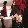 Autumn Winter Contrast Color Patchwork A-line Skirt Women Elastic Waist Pockets Lolita Sweet Chain Asymmetrical Female Clothing