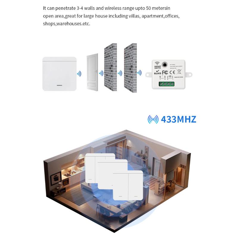 Wireless On Off Rf433 Module Remote Control Light Switch 1/2/3 Gang Push Button Wall Light Switch For Light Bulb Chandelier