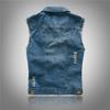 Herrväst i Koreansk Stil, Smal Passform, Riven Denimbäst - Ärmlös Topp för Vår/Sommar/Höst