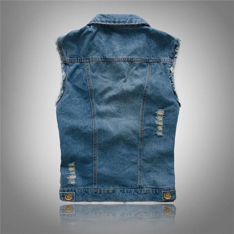 Herrväst i Koreansk Stil, Smal Passform, Riven Denimbäst - Ärmlös Topp för Vår/Sommar/Höst