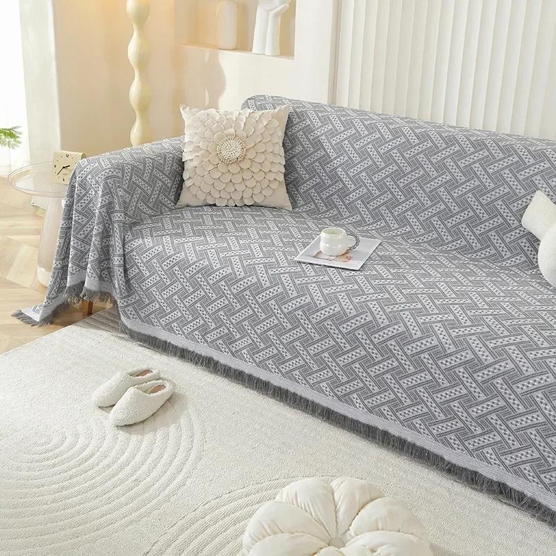 Nordic Sandhair Towel Universal Cotton Camping Sofa Blanket Four Seasons Universal Cream Color Non-Slip Full Cover Sofa Cover