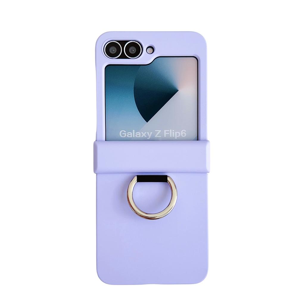 Colorful Matte With Grip Ring Case For Samsung Galaxy Z Flip 6 5 4 3 ZFlip6 ZFlip5 Finger Buckle Solid Color Shockproof Cover