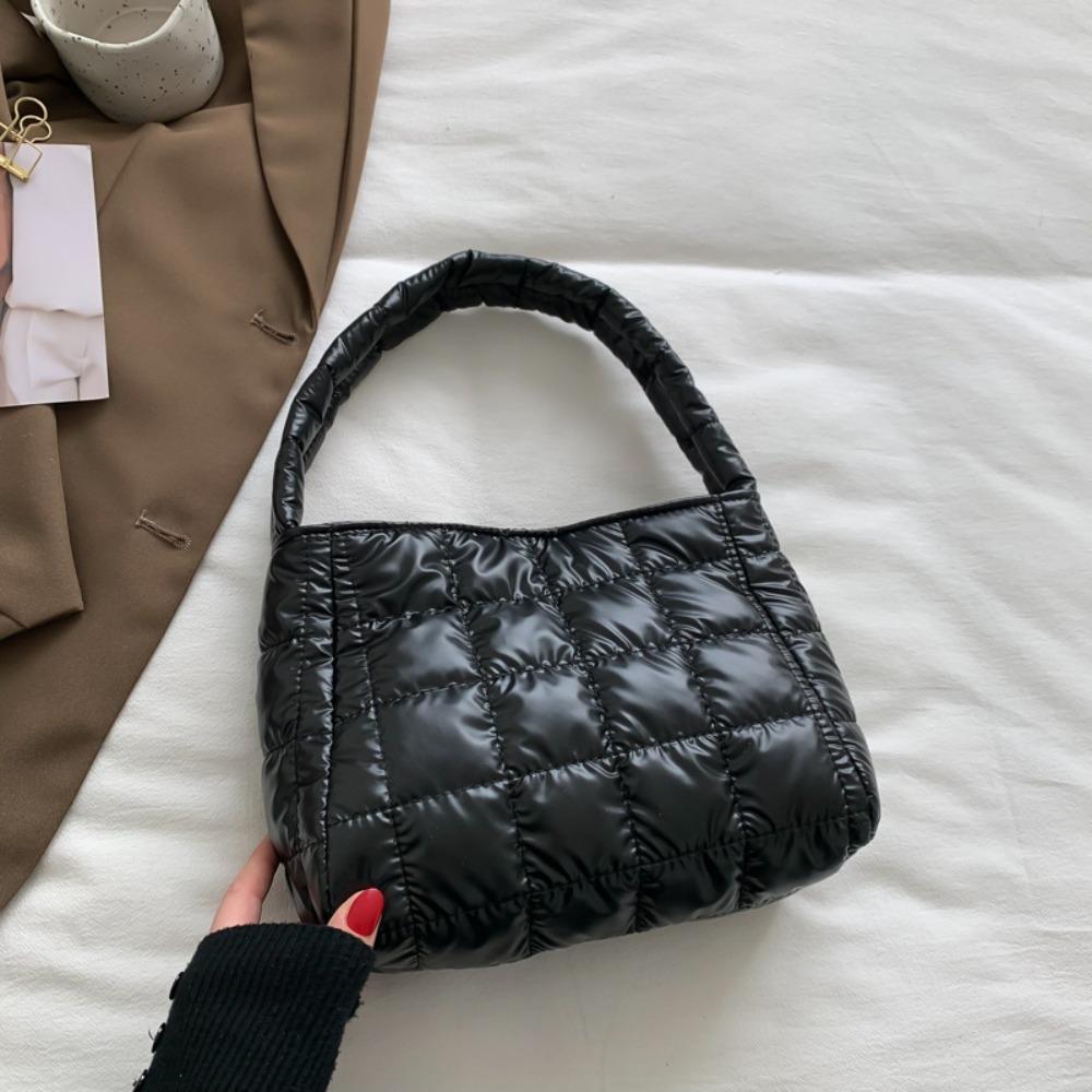 Vyšívaná prošívaná bavlněná taška tote na dojíždění, nadýchaná taška, volnočasová bavlnou vycpaná kabelka, zima