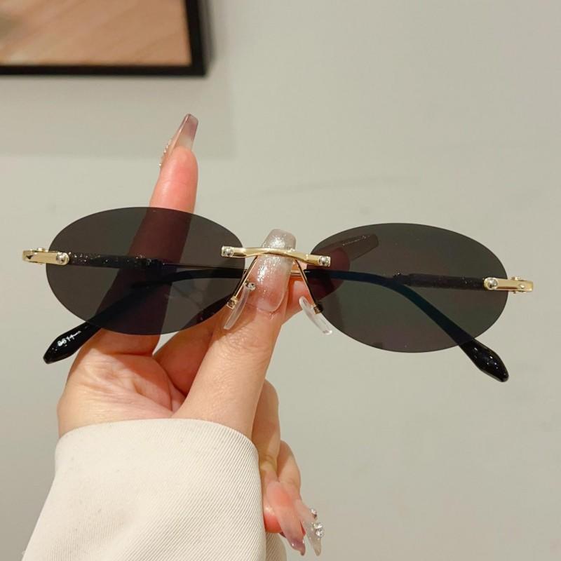 Rimless Oval Sunglasses  Men New Fashion Gradient Outdoor Casual Shades Women Trendy Brand Design Decor Sun Glasses