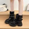 Winter Platform Thick Sole Woman Ankle Boots Design Belt Buckle Slip On Shoes Punk Style Leather Knight Short Bottes Femmes