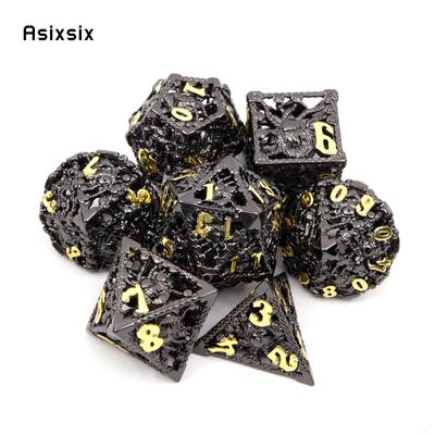 7 Pcs Golden Black Octopus Metal Dice Hollow Metal Polyhedral Dice Set Suitable for Role-Playing RPG  Board Game Card Game