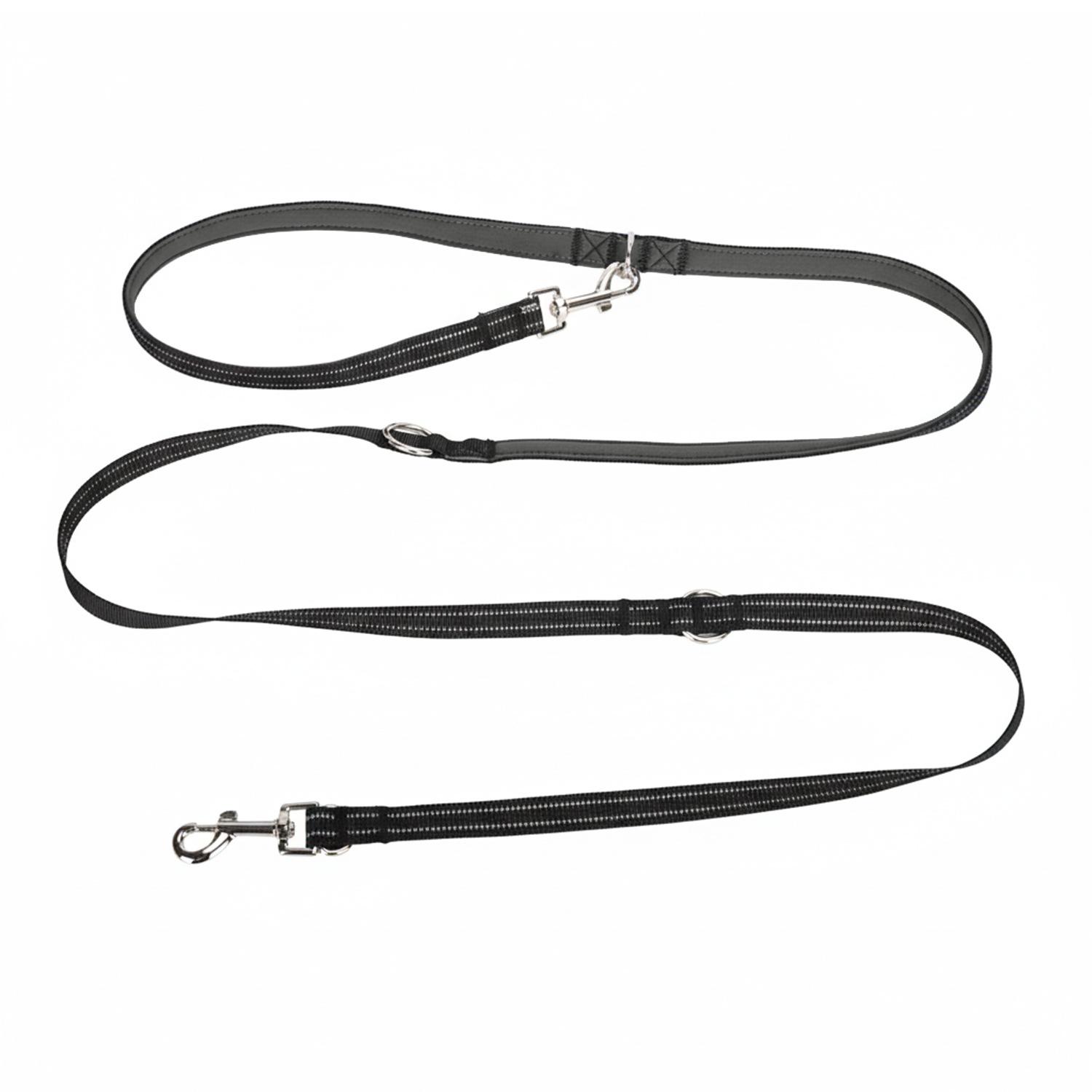 Crossbody Dog Leash Versatile Crossbody Waist Leash with 3 Rings Puppy Walking Leash Reflective Nylon Multifunctional Pet Rope чёрный