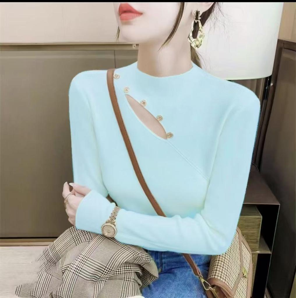 Women's Half High Neck Sweater Autumn and Winter Western Korean Style Sweater Inner Knit Sweater