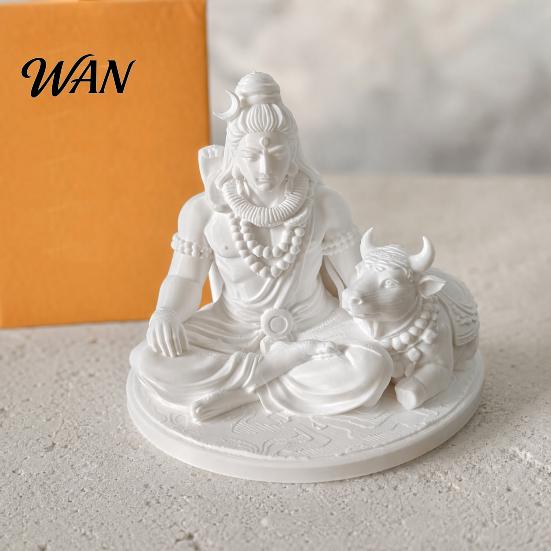 Spiritual Home Ornament 3D Printed Sacred Shiva Statue with Nandi Bull, Miniature Desktop Meditation Cow Figure Decor, Gift for Yoga Practitioners