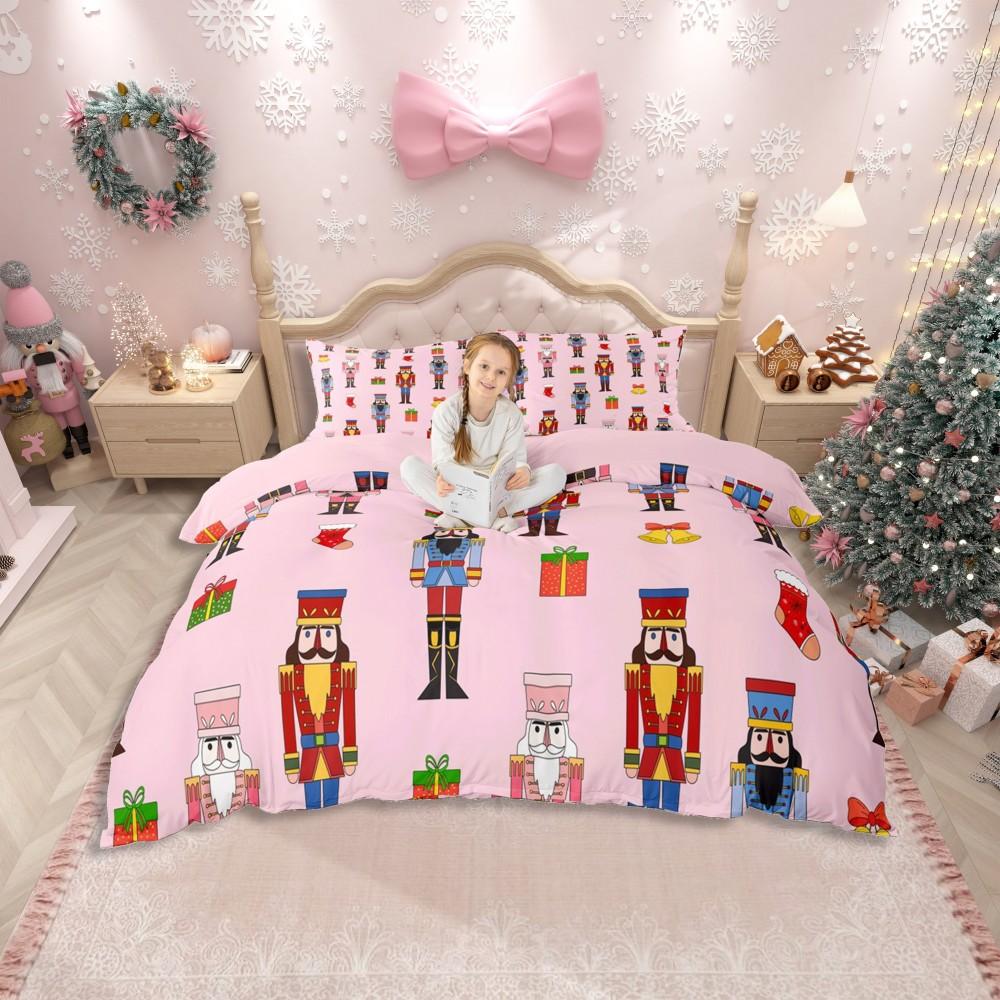 Homewish Royal Louskáček Strážce Sada povlaku na peřinu pro děti, Kawaii Sada ložního prádla Santa Claus, Žlutozelená Vánoční sada do postele