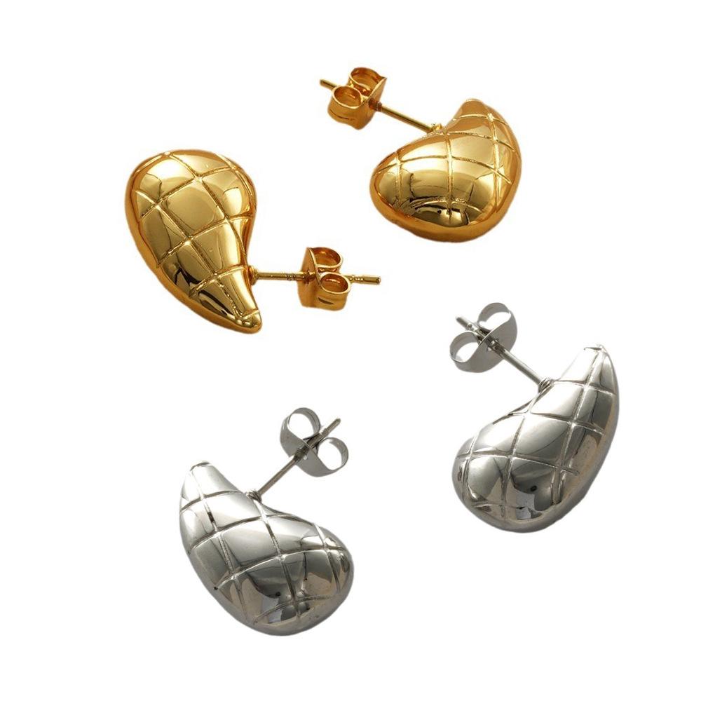 18K Gold-Plated Water Drop Earrings: Chic European-American Design, Stainless Steel, Versatile Studs for Women