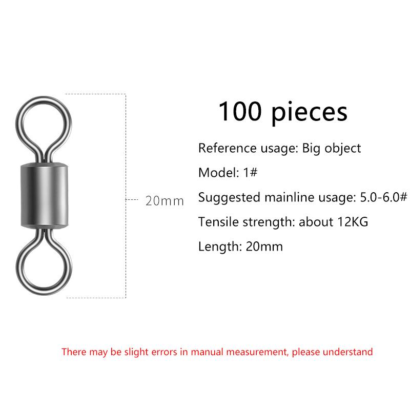 100Pcs Fishing Swivels Stainless Steel Rolling Barrel Swivels Fishing Line Connector Micro Swivel Fishing Lure Solid Ring Swivel