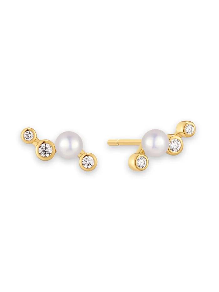 Gold Zigzag Shell Pearl 925 Silver Stud Earrings E074-11G.