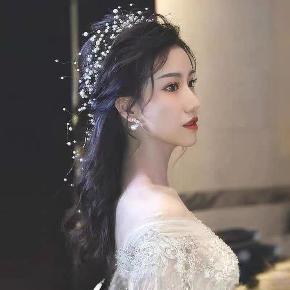 Imitation Pearl Fairy Hair Band Handmade Bridal Headdress Elegant Pearl Headdress Hair Accessories