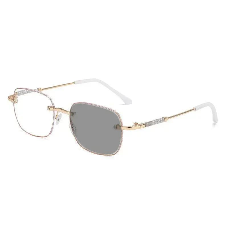 New Fashionable Frameless Cut Edge Photochromic Reading Glasses Ultra Light Neutral Durable Anti Blue Light Glasses